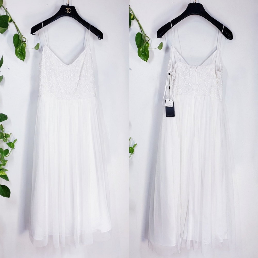ADRIANNA PAPELL New Ivory Beaded Strap Midi Dress - Picture 12 of 14